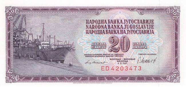 Jugoslawien p88b 20 Dinara 1981